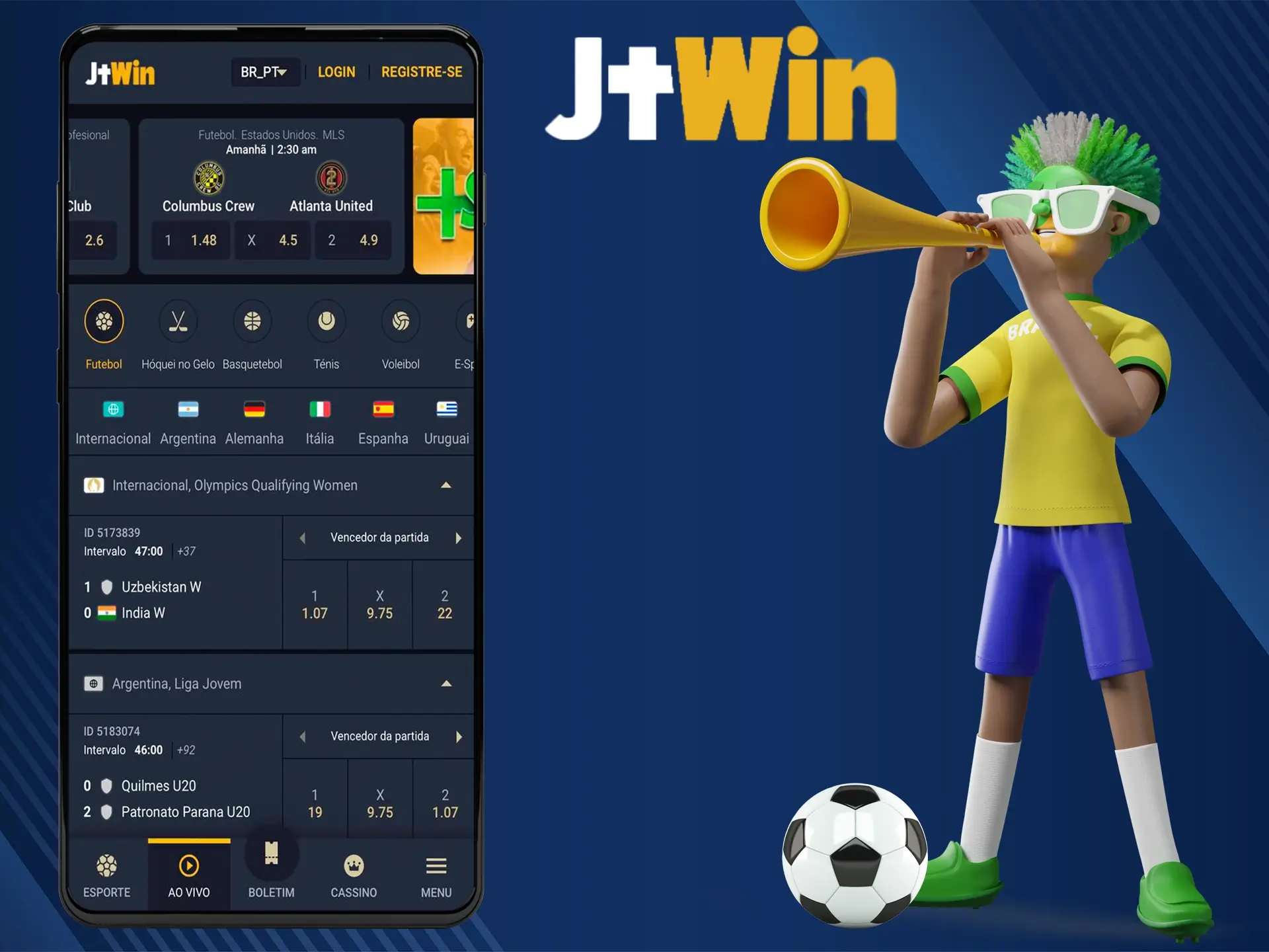 Uma grande variedade de esportes está disponível na versão web do Jeetwin.